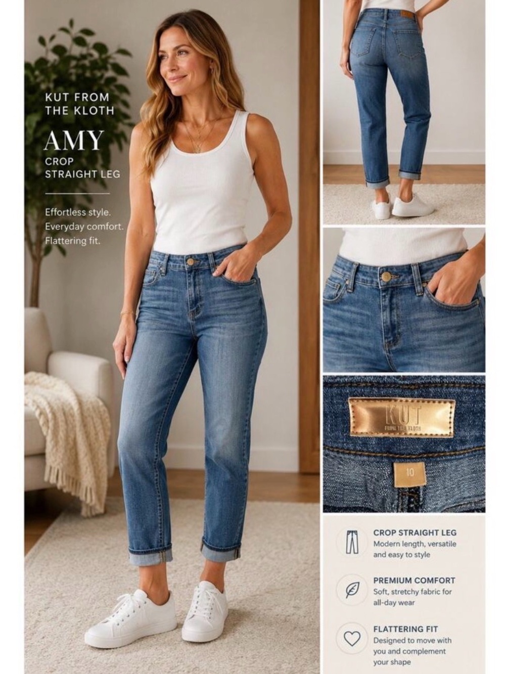Kut From The Kloth Amy Crop Straight Leg Denim Jeans